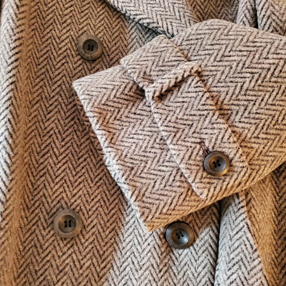 Gorgeous Women's Brown Herringbone Double-Breasted Winter Coat Alpaca Wool - Picture 8 of 15